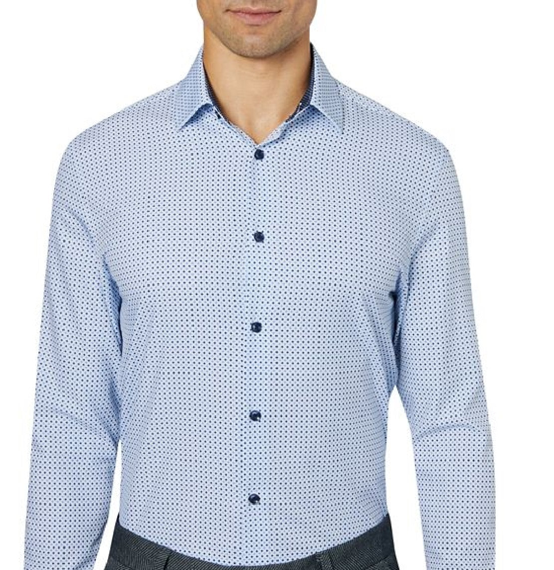 Camisa social masculina Construct Slim Fit Micro Print Cooling Comfort Azul Tamanho P