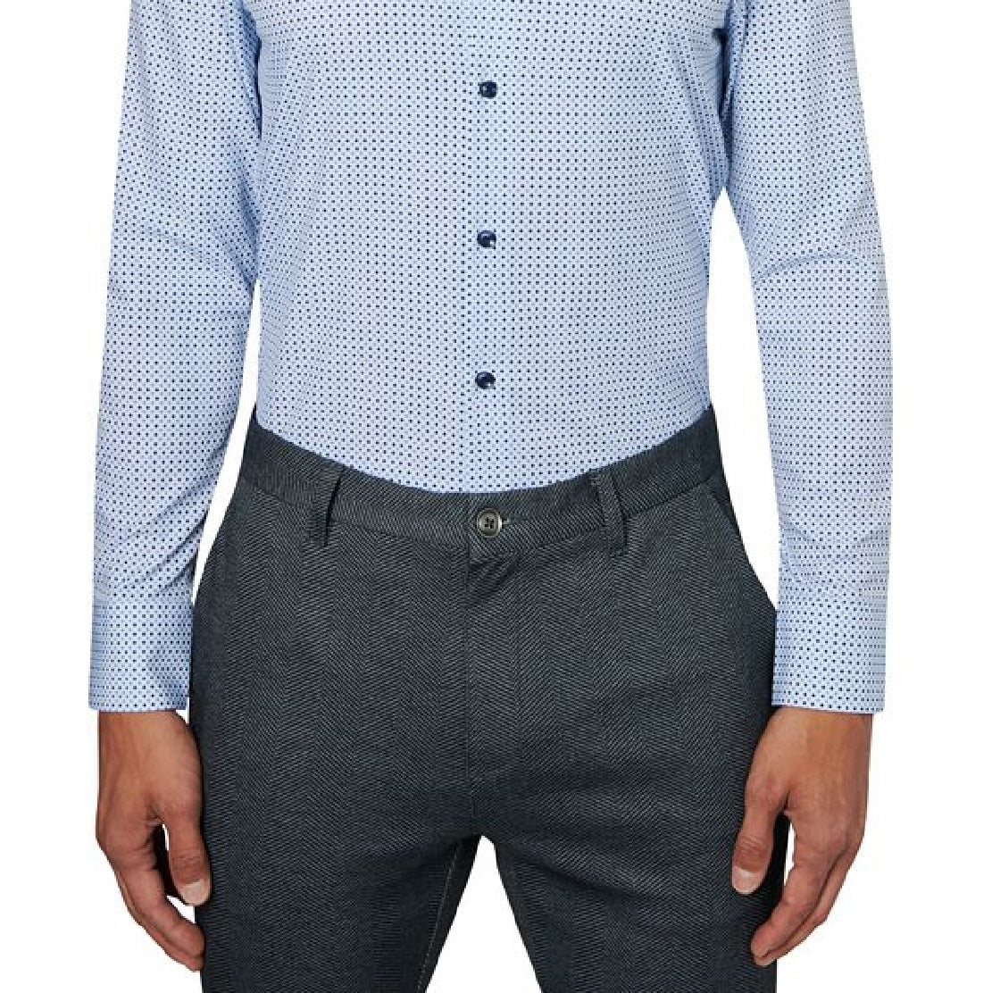 Camisa social masculina Construct Slim Fit Micro Print Cooling Comfort Azul Tamanho P