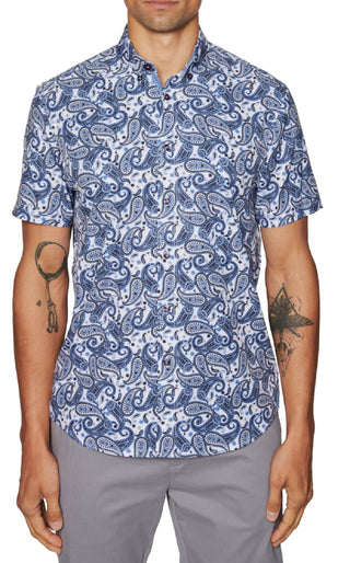 Camisa masculina Tallia Slim Fit, sem passar a ferro, com estampa elástica, tamanho grande, azul