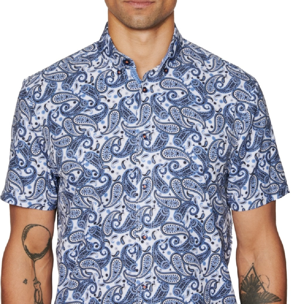 Camisa masculina Tallia Slim Fit, sem passar a ferro, com estampa elástica, tamanho grande, azul