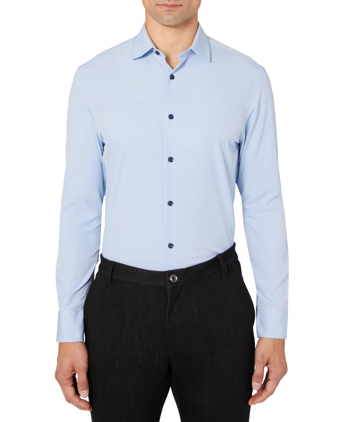 Camisa social masculina Construct Slim Fit Solid Performance Stretch Azul Tamanho Grande