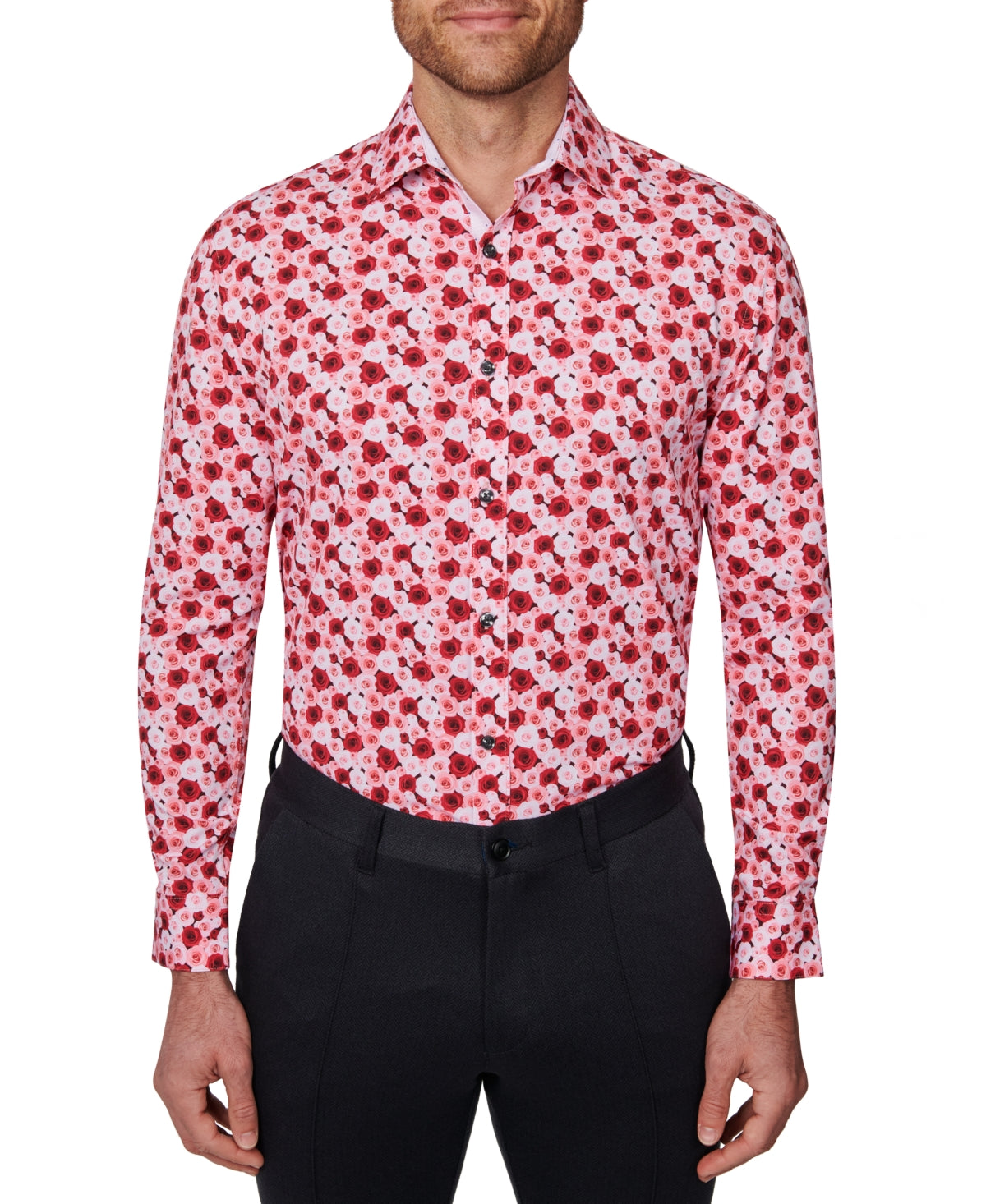 Camisa social masculina slim fit floral performance vermelha tamanho extragrande da Society Of Threads