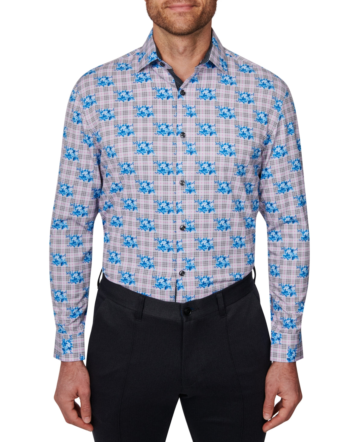 Camisa social masculina slim fit floral, cinza, tamanho GG, da Society Of Threads