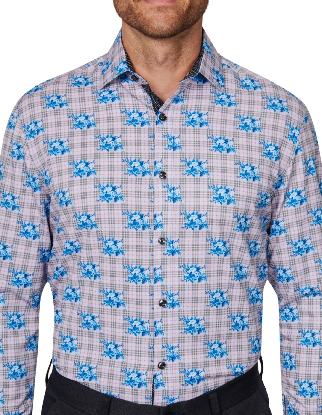 Camisa social masculina slim fit floral, cinza, tamanho GG, da Society Of Threads