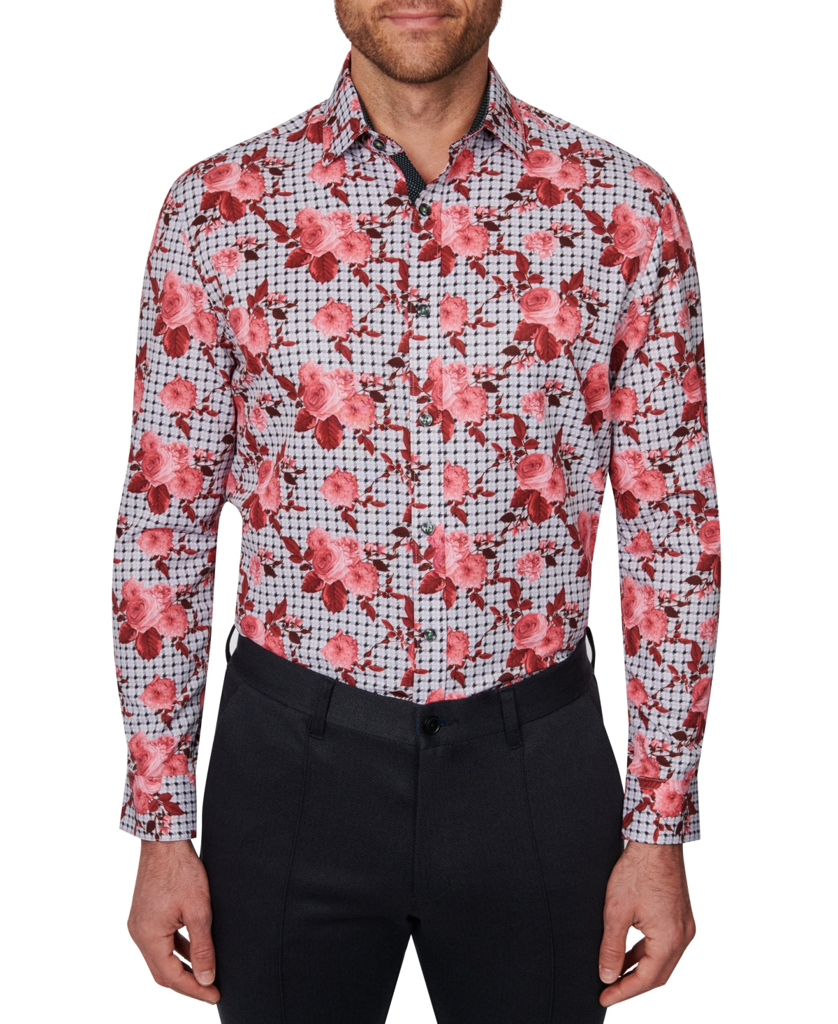 Camisa social masculina slim fit floral, cinza, tamanho GG, da Society Of Threads