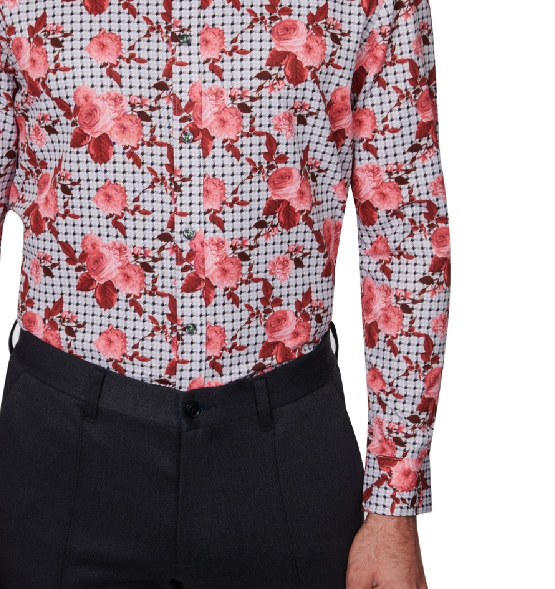 Camisa social masculina slim fit floral, cinza, tamanho GG, da Society Of Threads