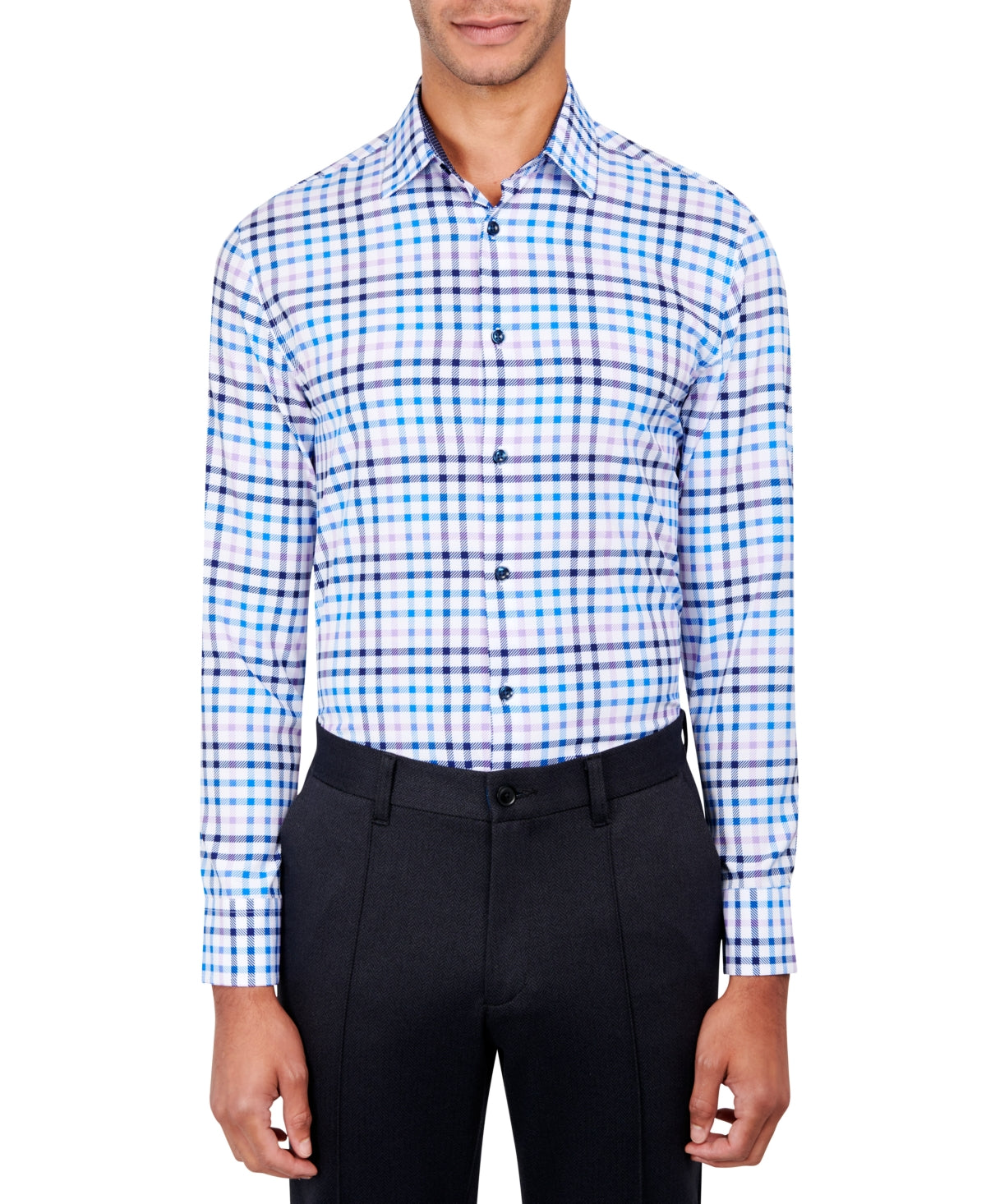Camisa social xadrez slim fit masculina Construct, tamanho médio, branca