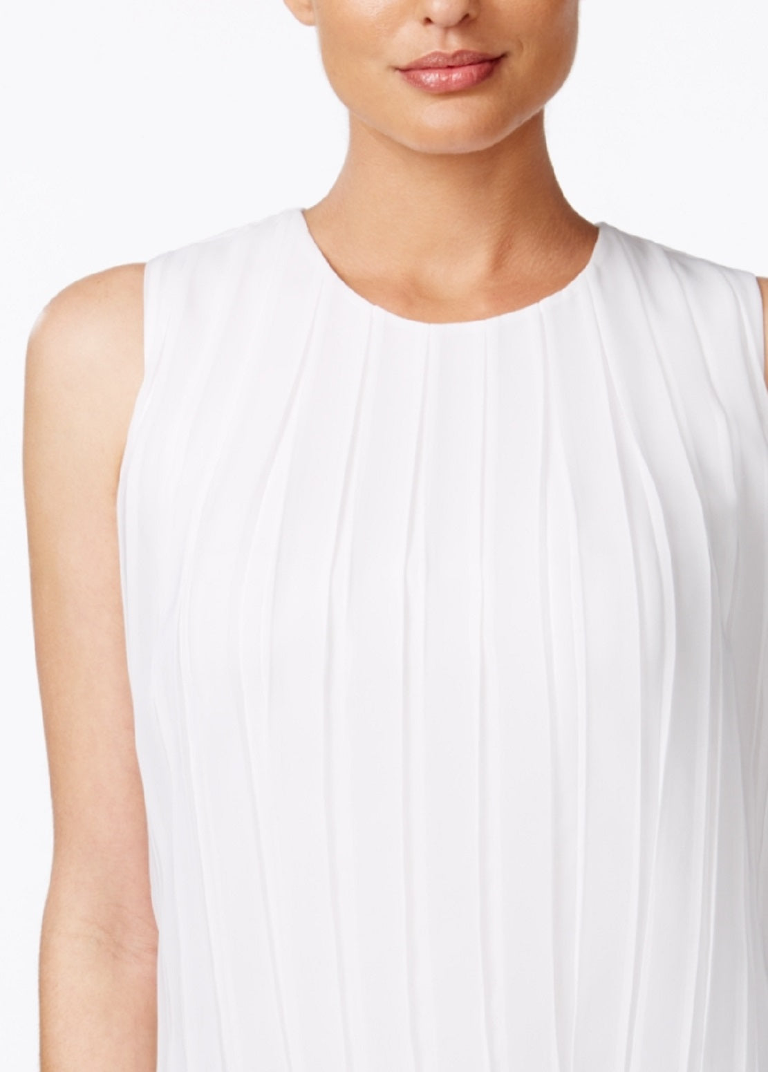 Blusa plissada sem mangas Calvin Klein feminina, branca, tamanho pequeno