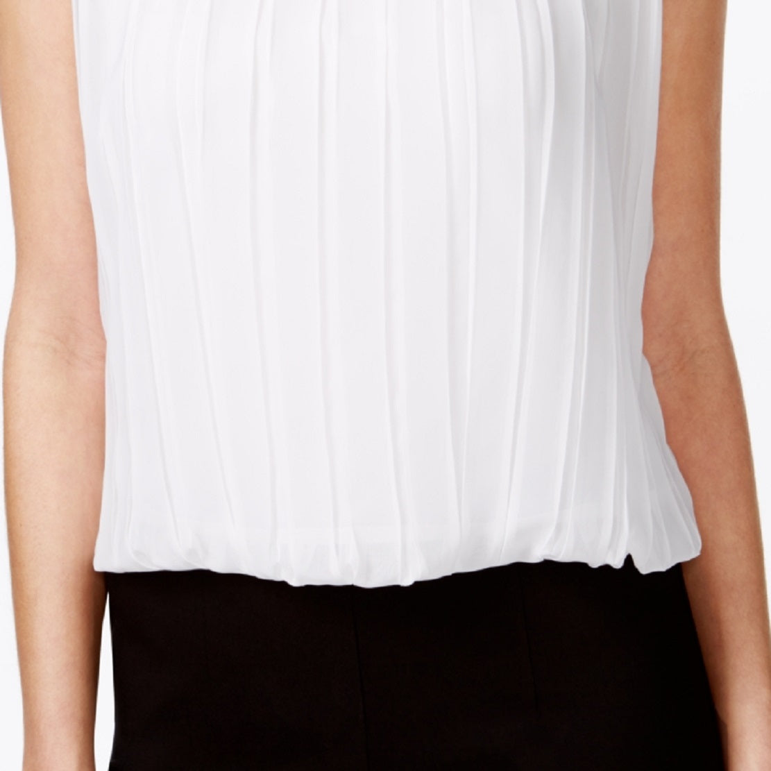 Blusa plissada sem mangas Calvin Klein feminina, branca, tamanho pequeno