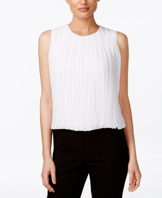 Blusa plissada sem mangas Calvin Klein feminina, branca, tamanho pequeno