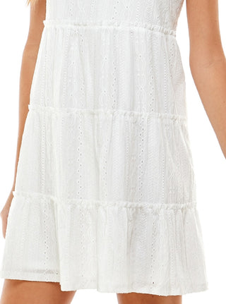 Crystal Doll Junior's Knit Eyelet A Line Dress White Size Small