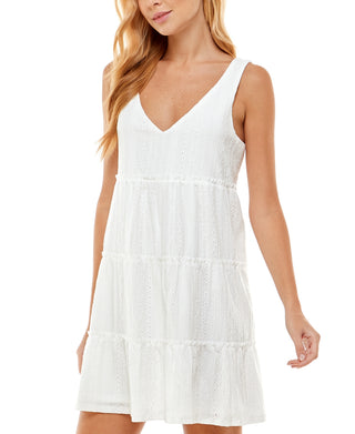 Crystal Doll Junior's Knit Eyelet A Line Dress White Size Small