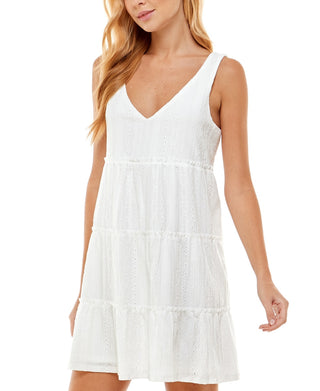 Crystal Doll Junior's Knit Eyelet A Line Dress White Size X-Large