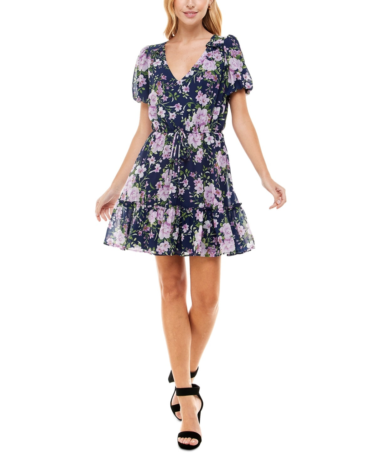 Vestido infantil com estampa floral e ajuste evasê Crystal Doll, azul, tamanho pequeno