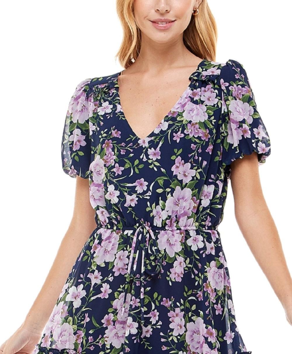 Vestido infantil com estampa floral e ajuste evasê Crystal Doll, azul, tamanho pequeno