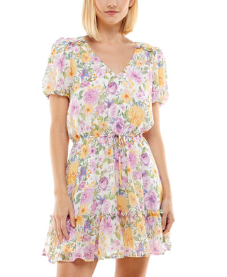 Crystal Doll Junior's Floral Print Mini Dress White Size X-Small