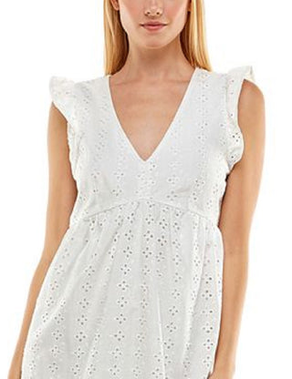 Crystal Doll Junior's Eyelet Shift Dress White Size X-Small
