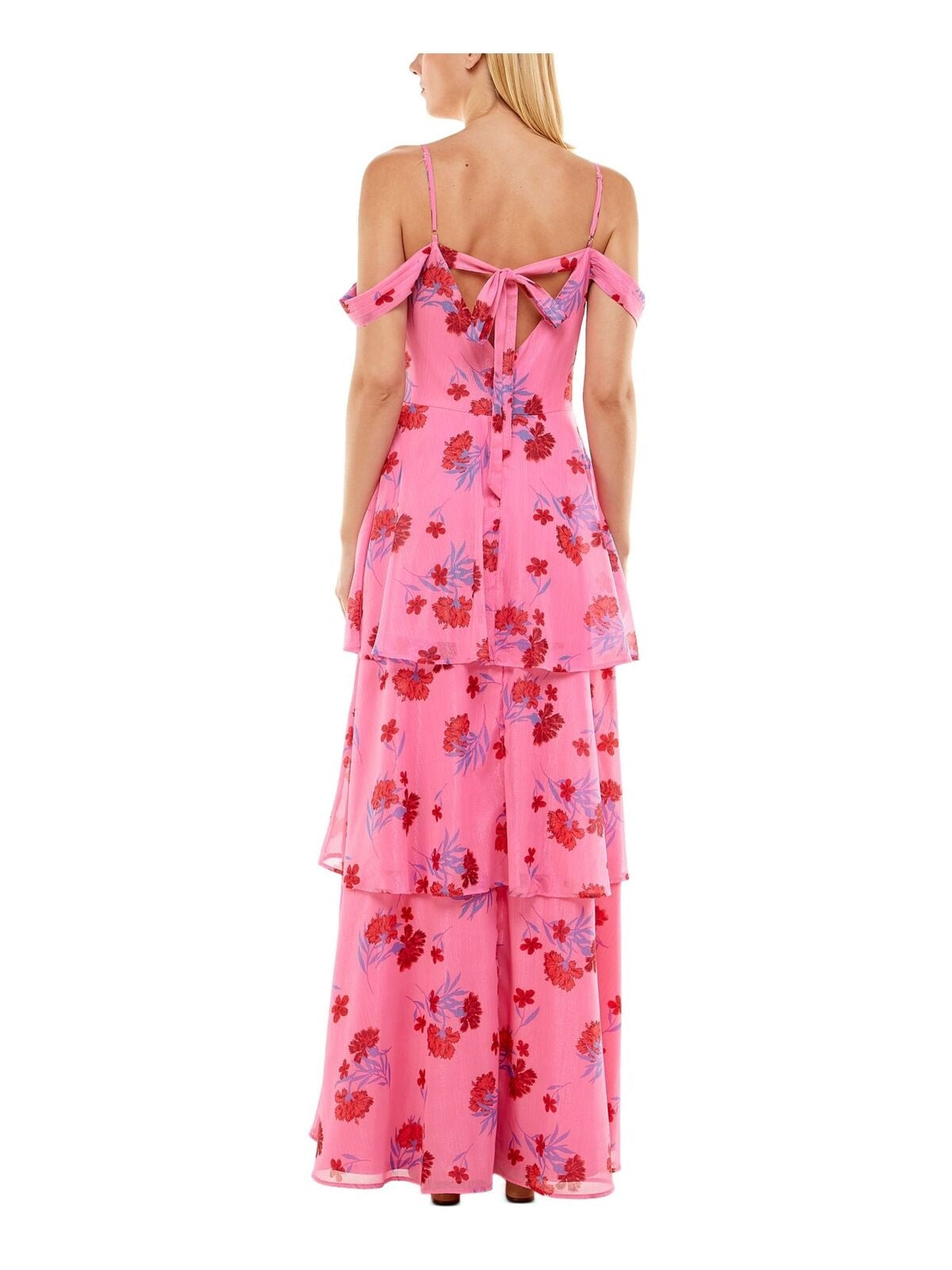 Vestido longo Crystal Doll Junior com ombros descobertos e camadas, rosa, tamanho 3