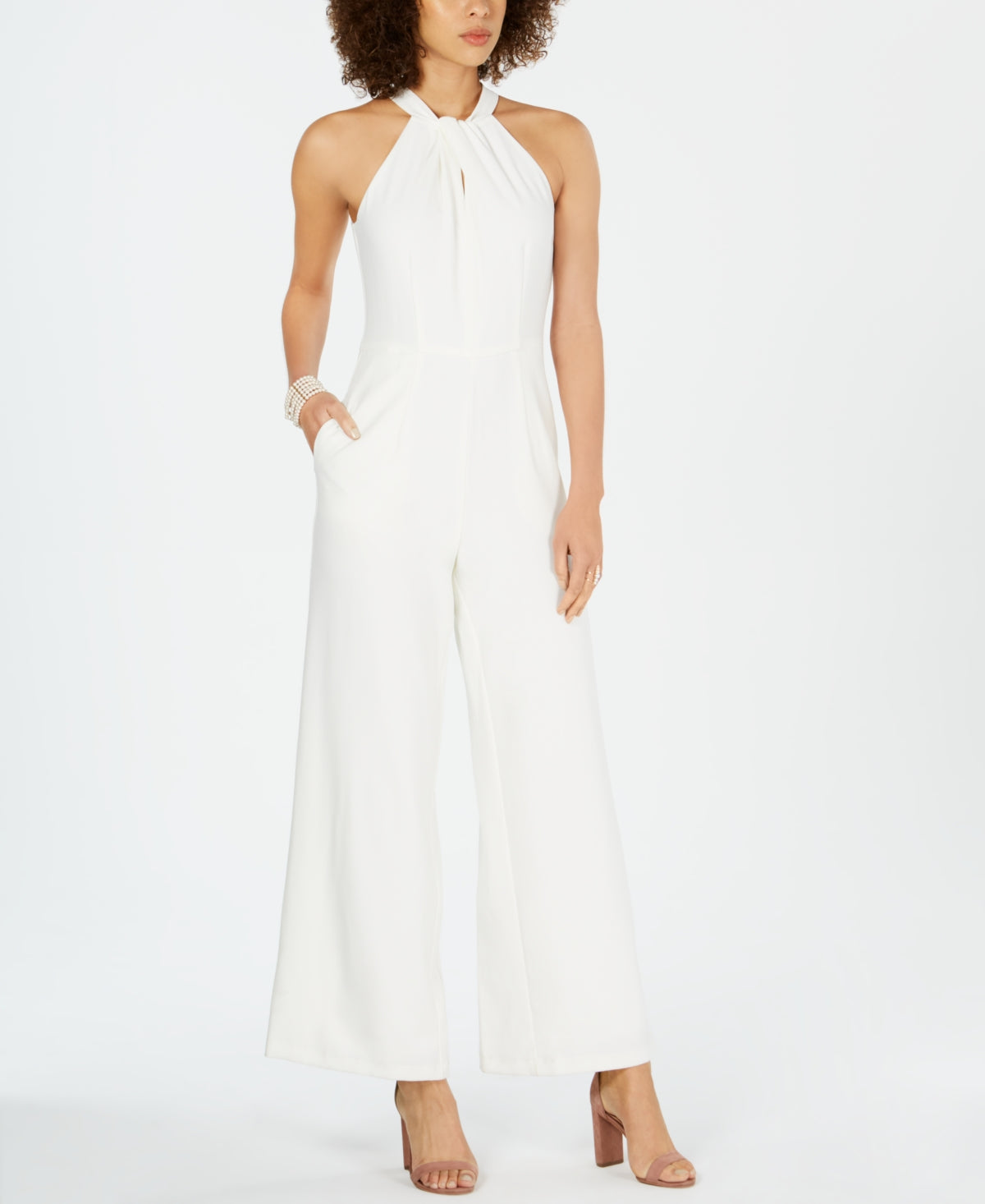 Macacão feminino Julia Jordan com decote halter, branco, tamanho 6