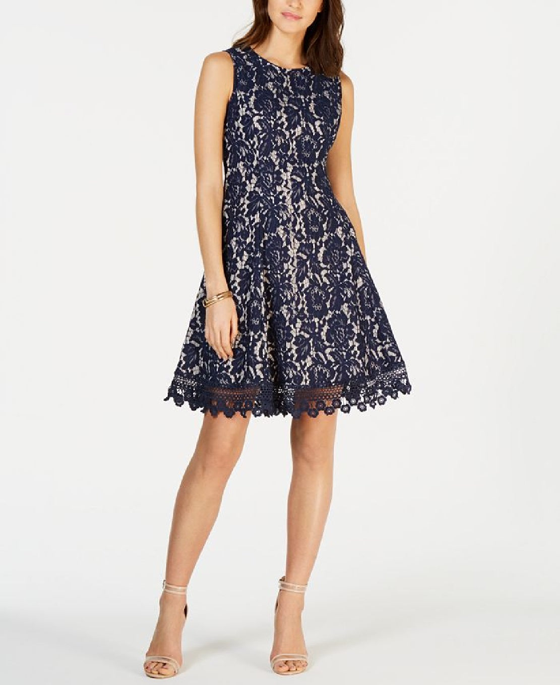 Vestido Donna Ricco Feminino com Renda Floral e Sem Mangas, Preto, Tamanho 8