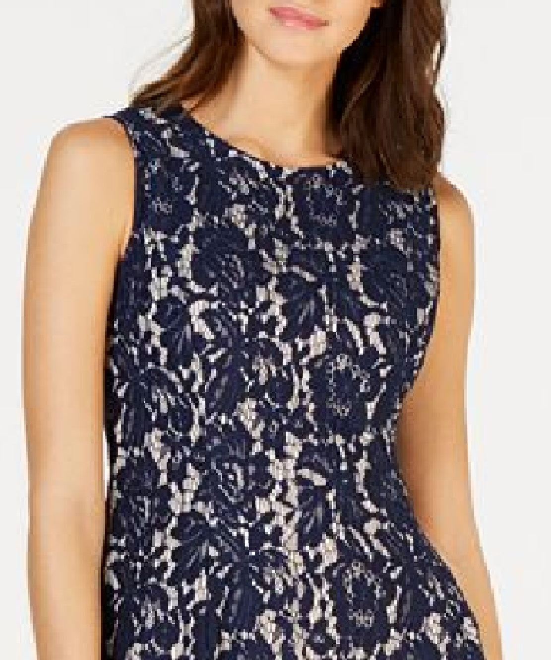 Vestido Donna Ricco Feminino com Renda Floral e Sem Mangas, Preto, Tamanho 8