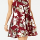 Vestido feminino Robbie Bee com estampa floral metálica e gola alta, tamanho 12, vermelho, pequeno