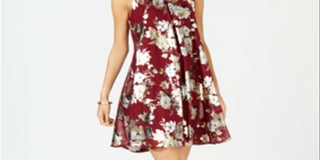 Vestido feminino Robbie Bee com estampa floral metálica e gola alta, tamanho 12, vermelho, pequeno