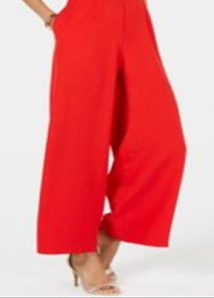 Macacão Donna Ricco Feminino Halter Decote Corrente Frente Fechada Sem Mangas Zíper Bolsos Traseiros Crepe Sólido Vermelho Tamanho 4