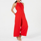 Macacão Donna Ricco Feminino Halter Decote Corrente Frente Fechada Sem Mangas Zíper Bolsos Traseiros Crepe Sólido Vermelho Tamanho 4