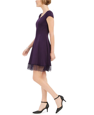 Donna Ricco Women's Lace Trim Fit & Flare Dress Purple Size 16