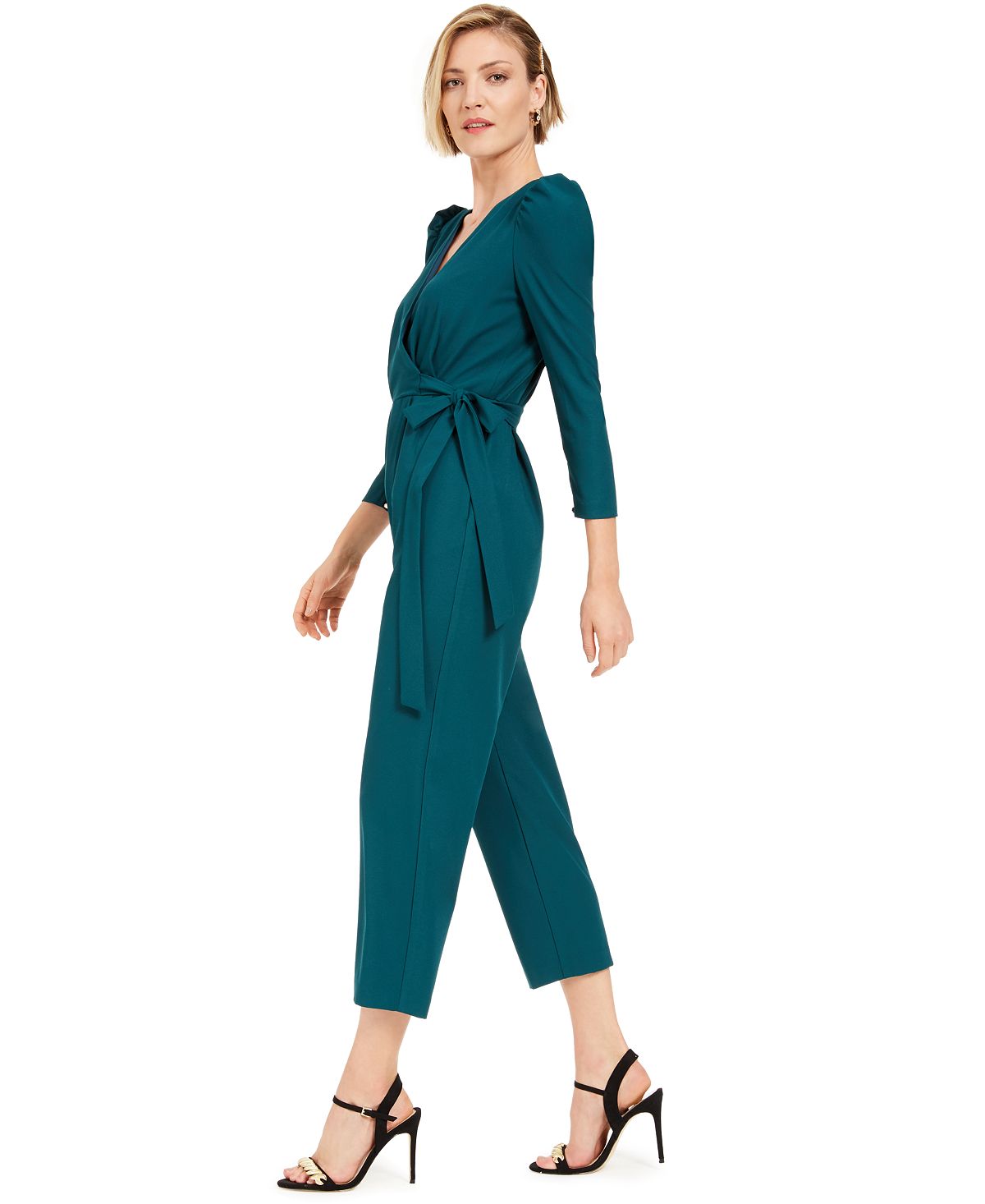 Macacão feminino Julia Jordan com ombros bufantes, verde, tamanho 2