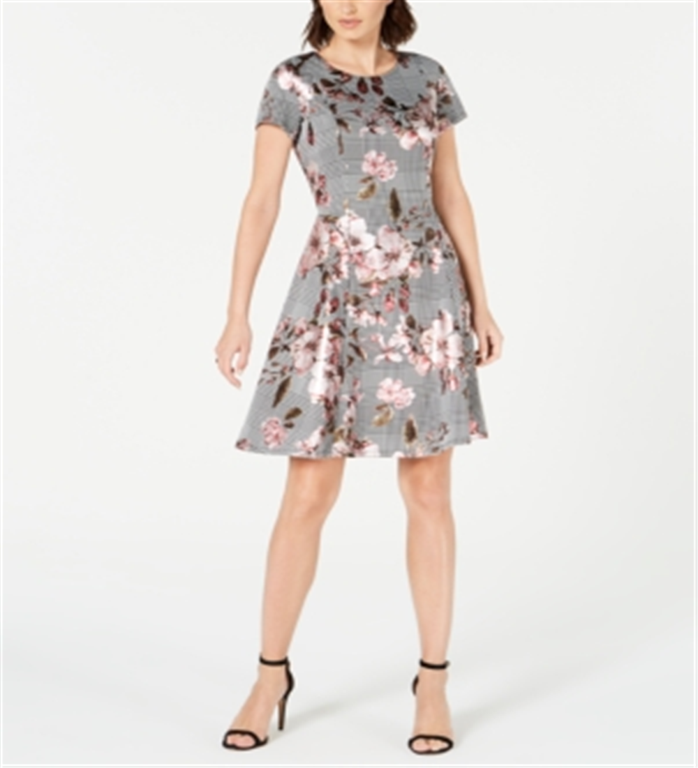 Vestido estampado floral masculino Robbie Bee feminino, preto/rosa, tamanho pequeno M