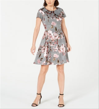 Vestido estampado floral masculino Robbie Bee feminino, preto/rosa, tamanho pequeno M