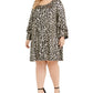 Vestido longo com estampa animal e manga sino Robbie Bee feminino, tamanho 2X, preto