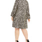 Vestido longo com estampa animal e manga sino Robbie Bee feminino, tamanho 2X, preto