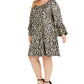 Vestido longo com estampa animal e manga sino Robbie Bee feminino, tamanho 2X, preto