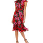 Vestido Julia Jordan Feminino com Babados, Botões Frontais e Cintura Amarrada, Vermelho, Tamanho 2