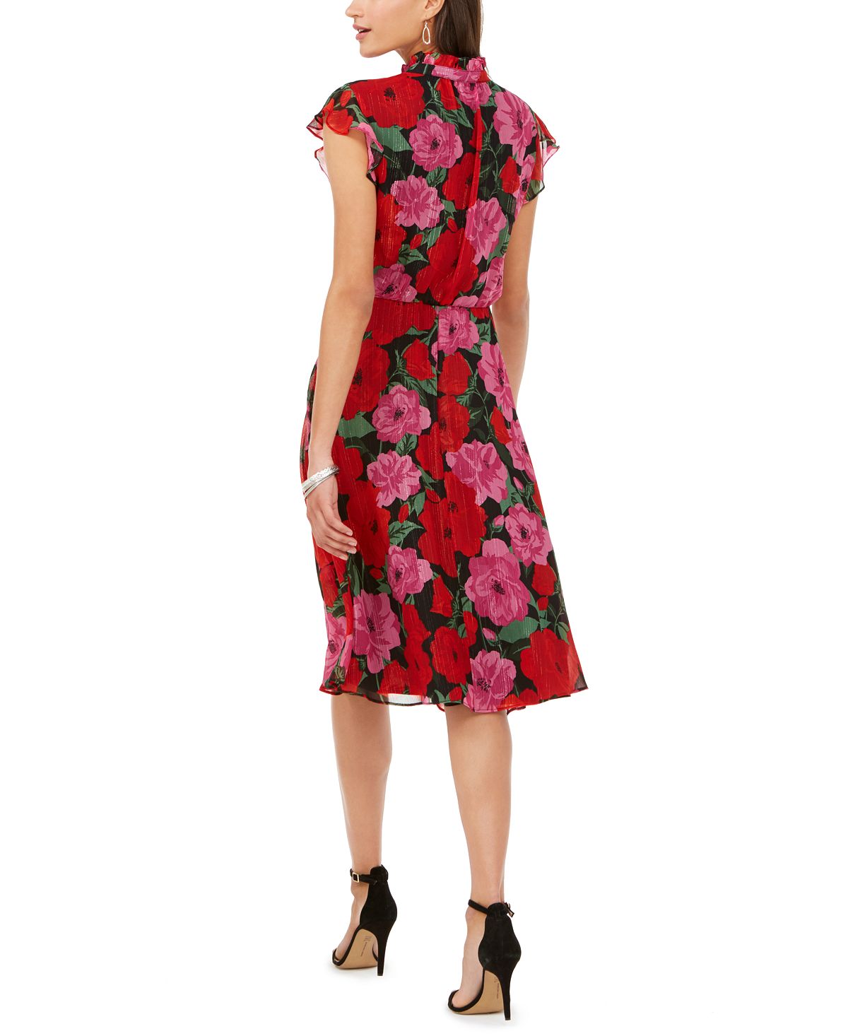 Vestido Julia Jordan Feminino com Babados, Botões Frontais e Cintura Amarrada, Vermelho, Tamanho 2