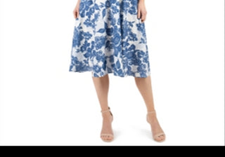 Vestido Donna Ricco Floral Azul, Fit &amp; Flare, Cinto, Tamanho 14