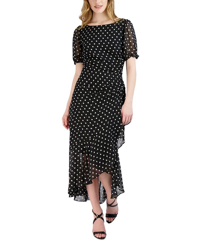 Vestido longo feminino Julia Jordan com babados e bolinhas, preto, tamanho 16