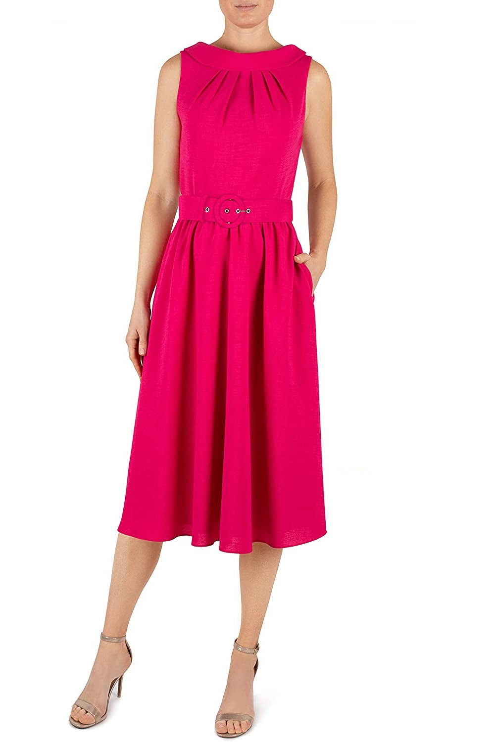 Vestido Donna Ricco Feminino com Gola Alta e Corte A, Rosa Choque, Tamanho 10