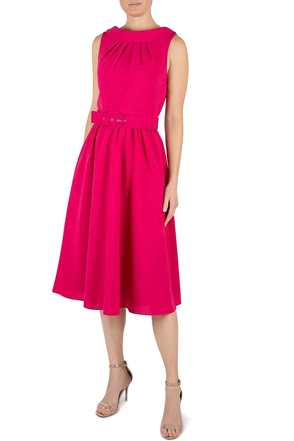 Vestido Donna Ricco Feminino com Gola Alta e Corte A, Rosa Choque, Tamanho 10