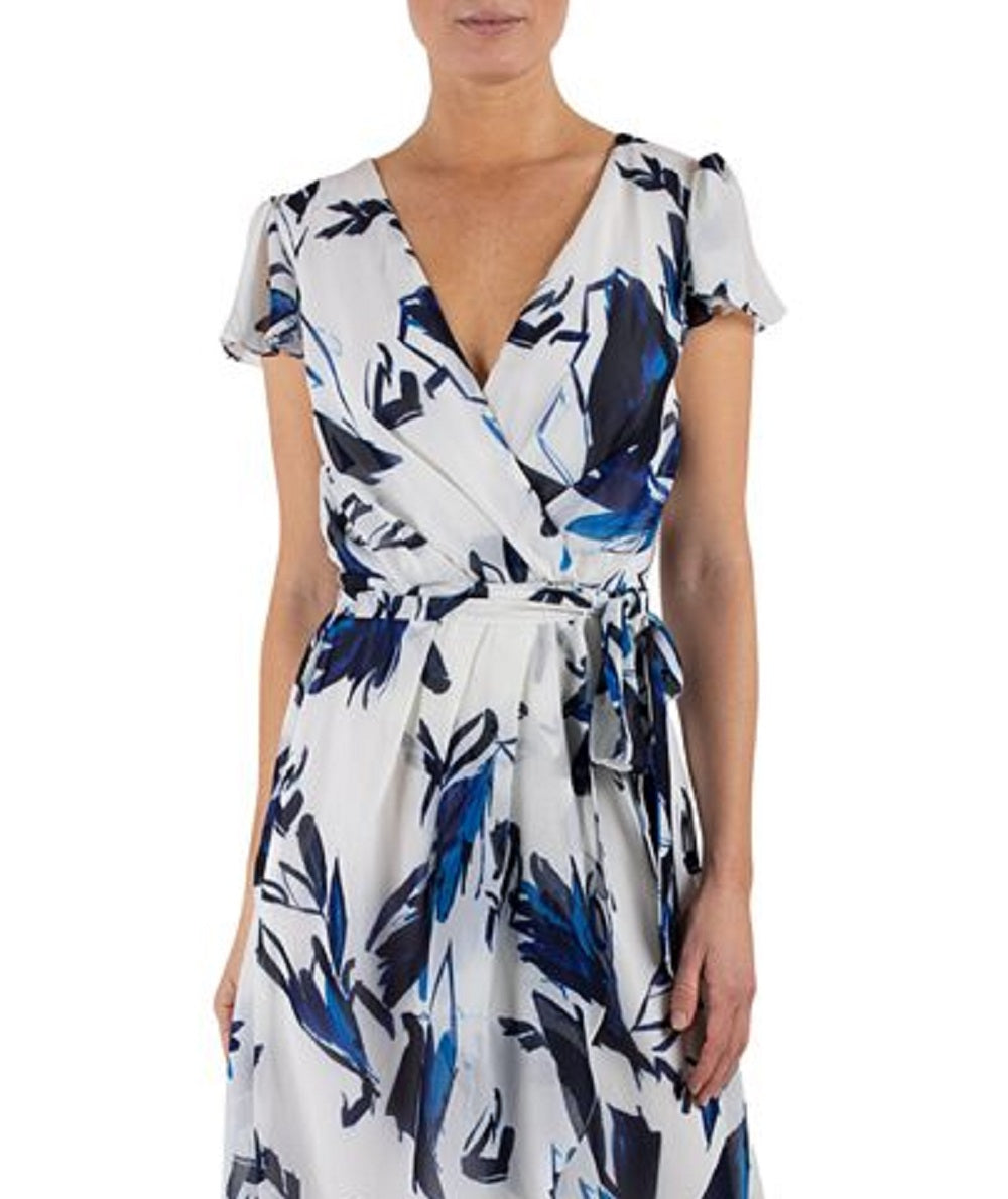 Vestido longo estampado Julia Jordan feminino, azul, tamanho 14