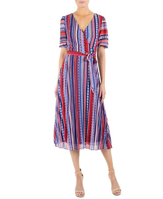 Vestido midi com estampa geométrica listrada Julia Jordan feminino, azul, tamanho 8