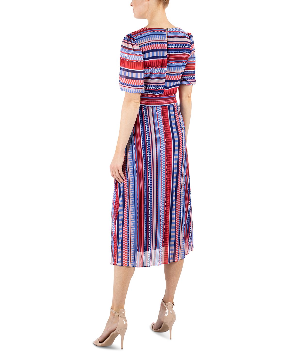 Vestido midi com estampa geométrica listrada Julia Jordan feminino, azul, tamanho 8