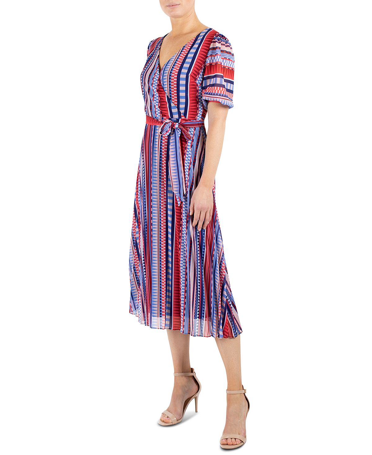 Vestido midi com estampa geométrica listrada Julia Jordan feminino, azul, tamanho 8