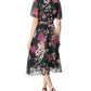 Vestido midi de chiffon com mangas esvoaçantes e florais Donna Ricco feminino, azul, tamanho 6