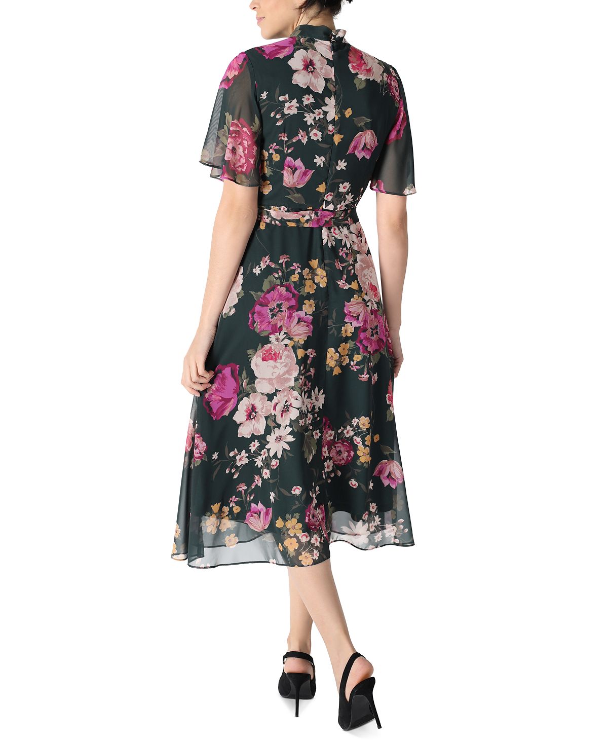 Vestido midi de chiffon com mangas esvoaçantes e florais Donna Ricco feminino, azul, tamanho 6