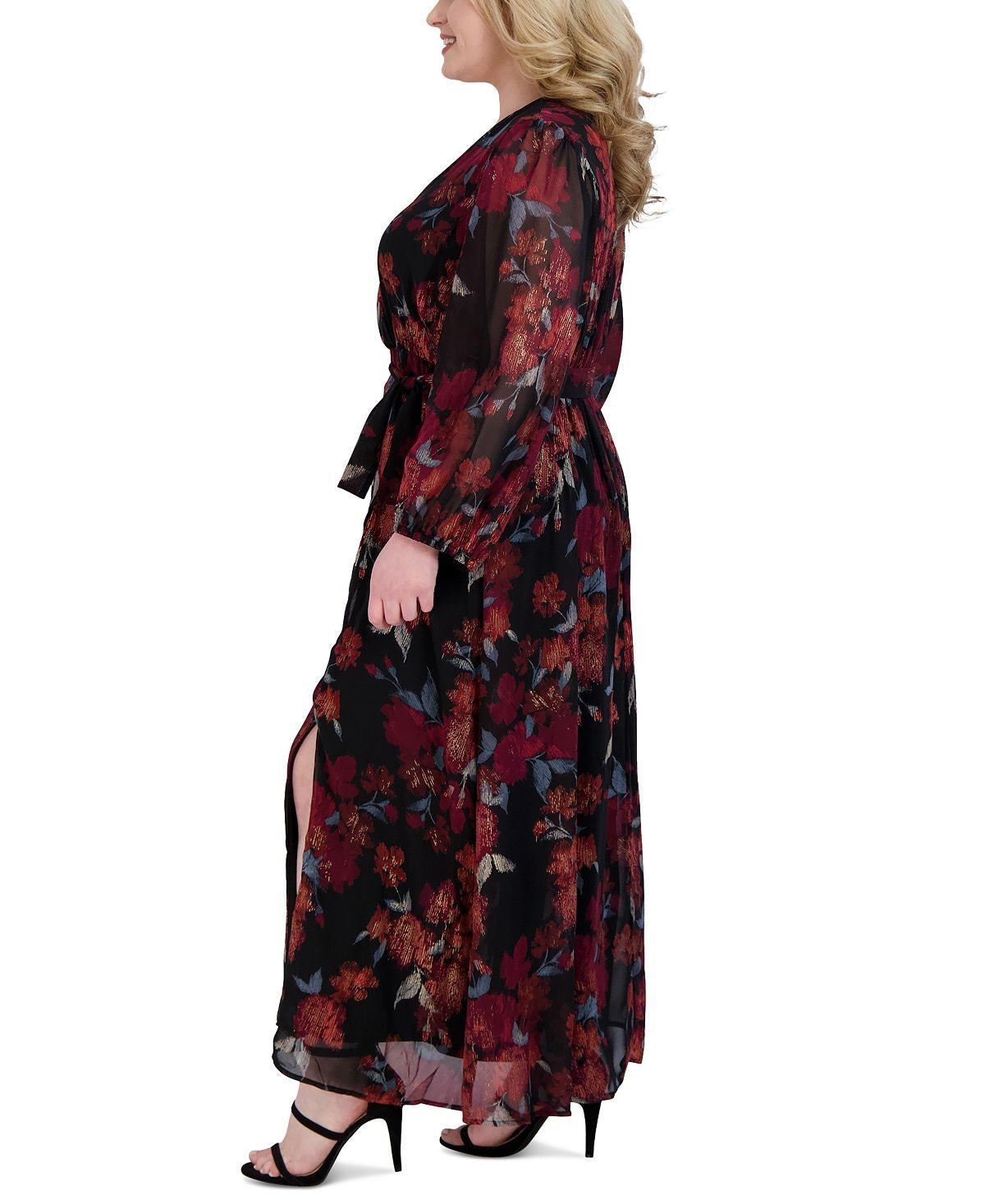 Vestido longo feminino Robbie Bee em chiffon floral, preto, tamanho 14W