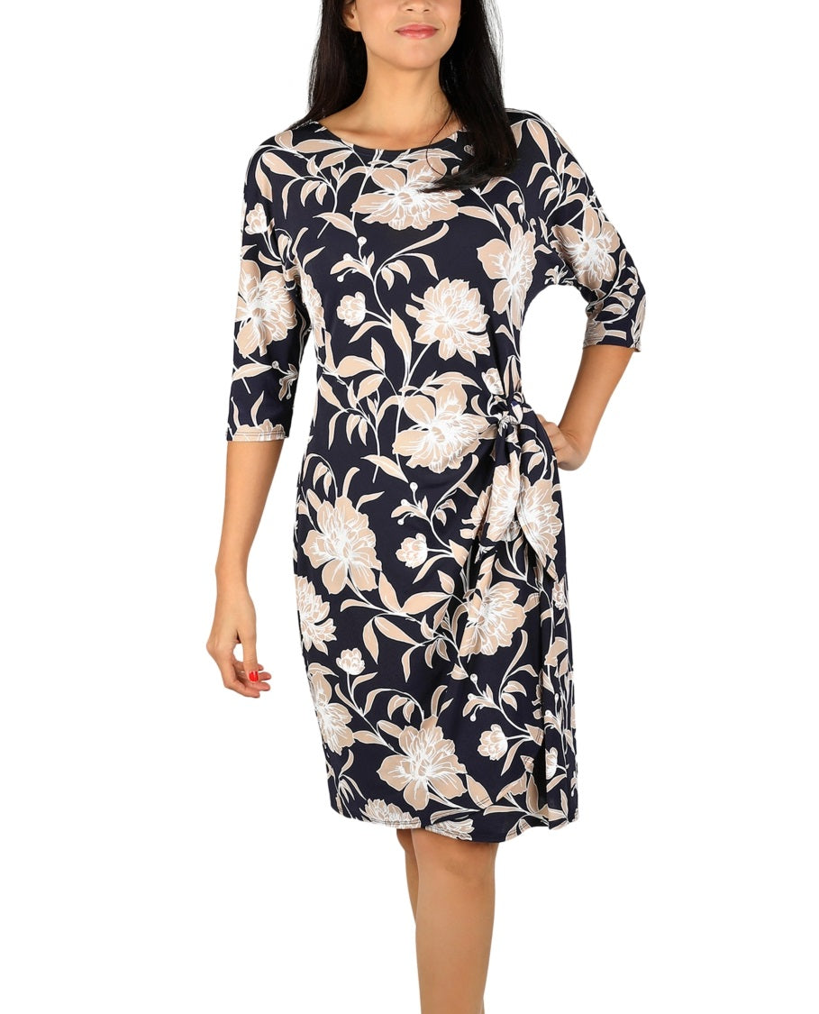 Vestido feminino Robbie Bee com estampa floral e nó lateral, azul, tamanho pequeno grande